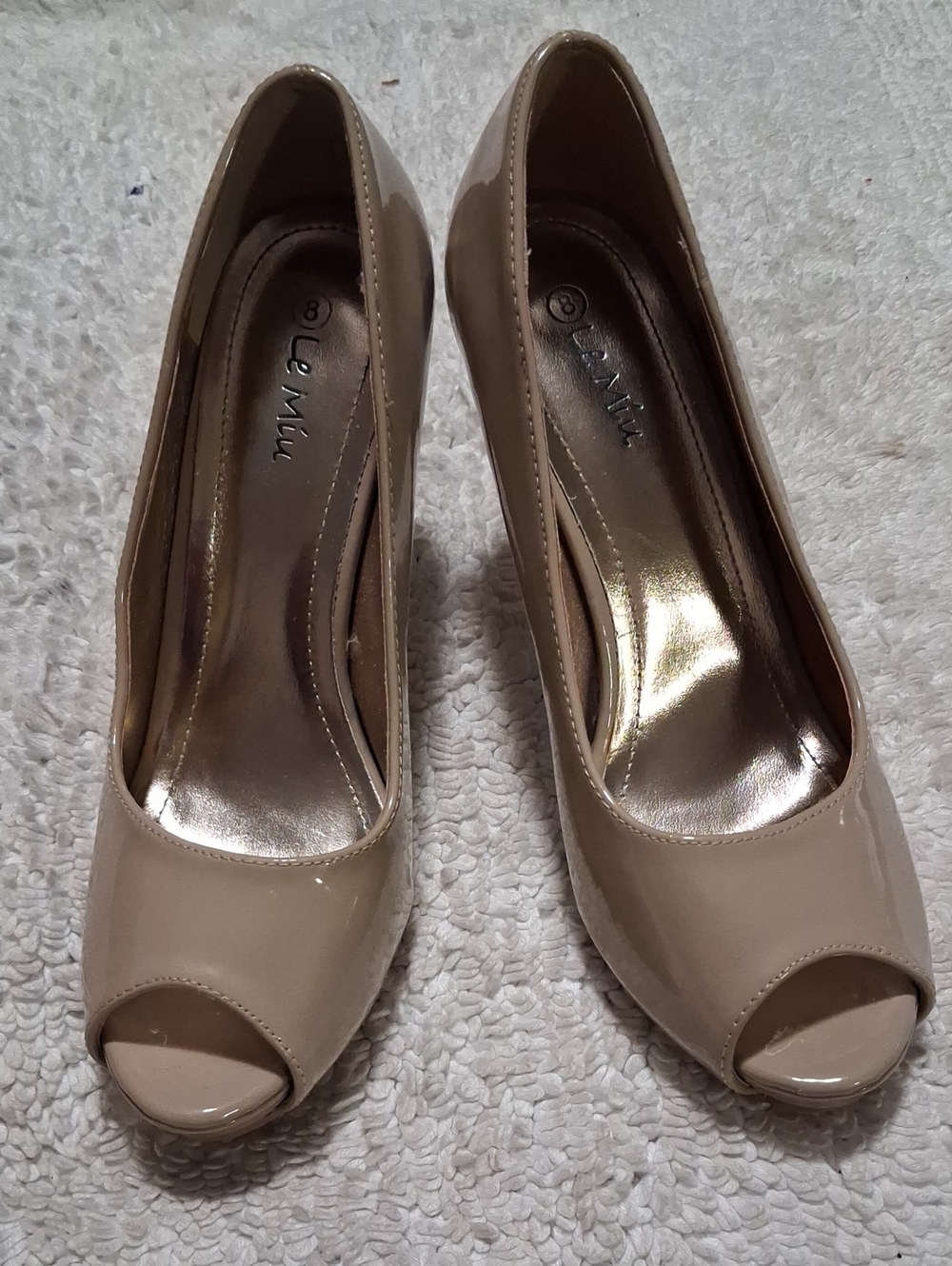 Le Miu Nude Patent Peep-Toe Heels